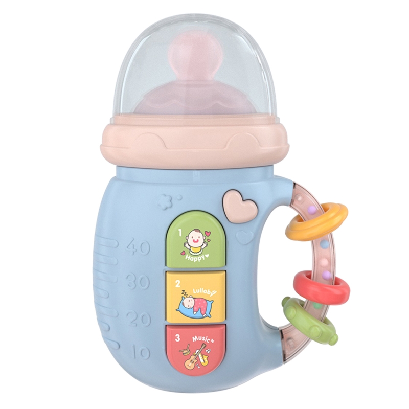 아기 뮤지컬 먹이 병 젖꼭지 장난감 대화 형 어린이 침대 전기 LED 래틀 장난감 승/화이트 소음 및 음악 유아 3m +